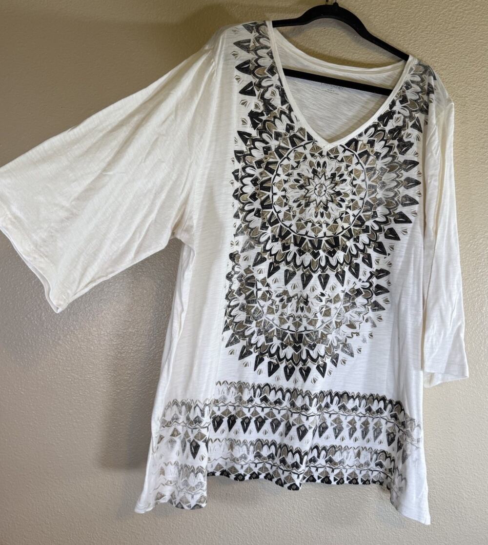 Catherines Plus 2X Tunic Top White Boho